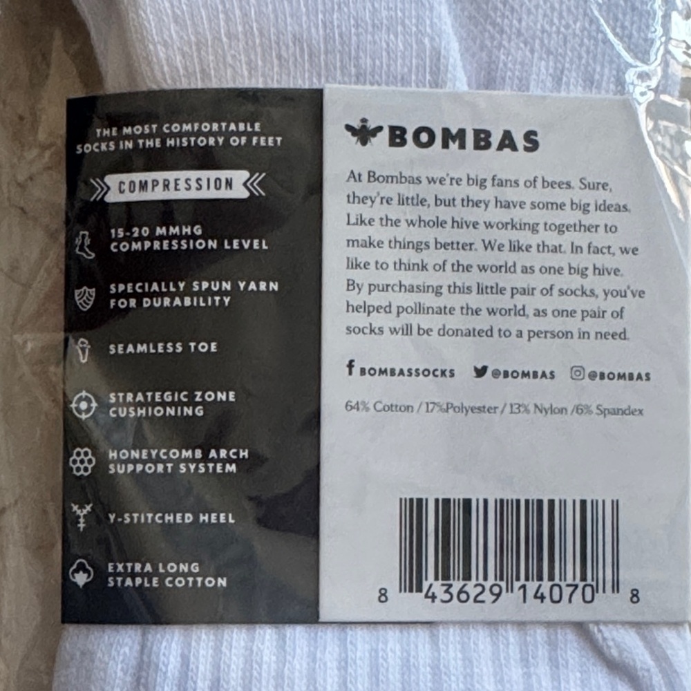 Bombas NWT Unisex sock bundle. 1-4pk no show & 1pr compression size: medium - Picture 5 of 7